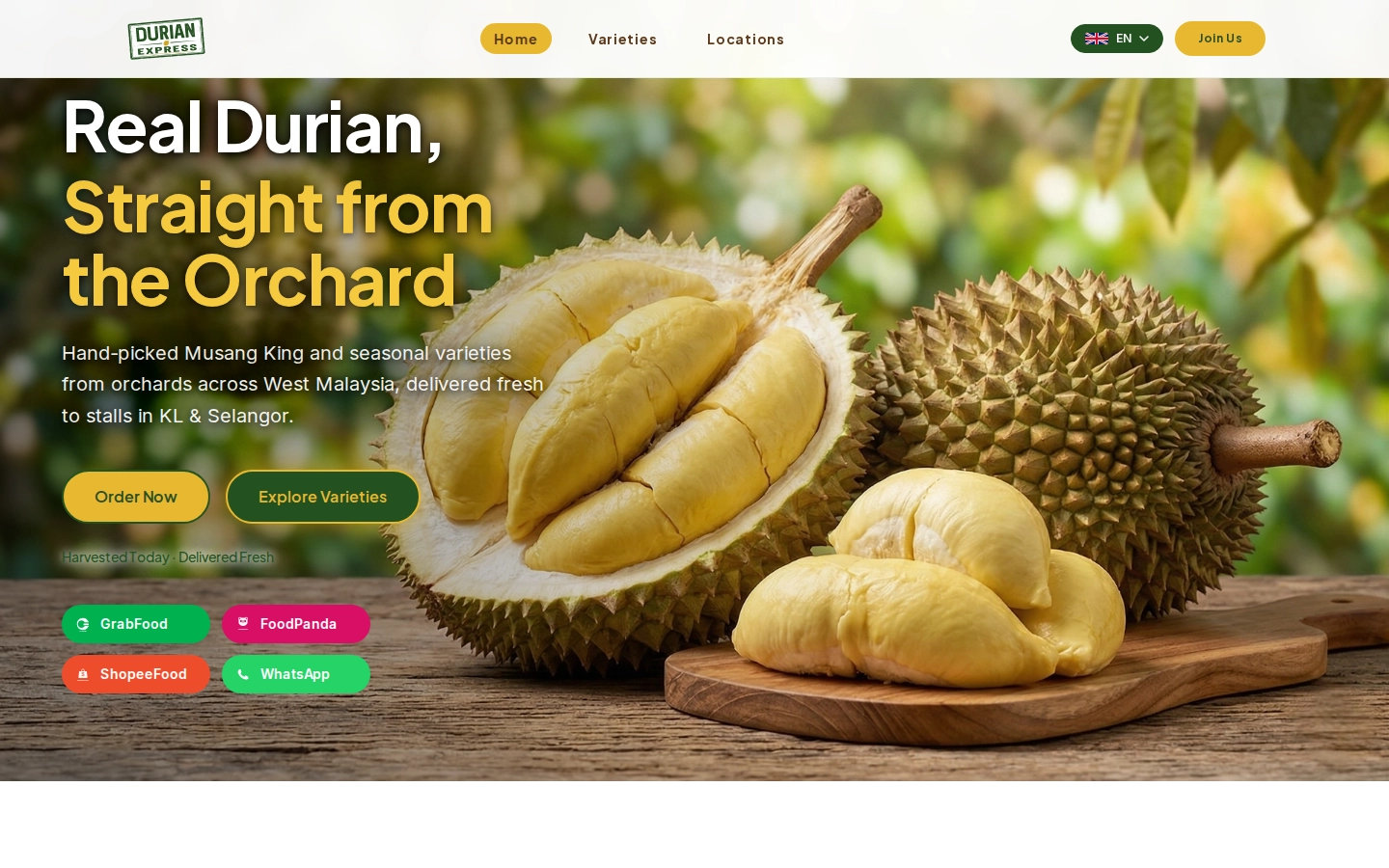 Durian delivery online shop home page
